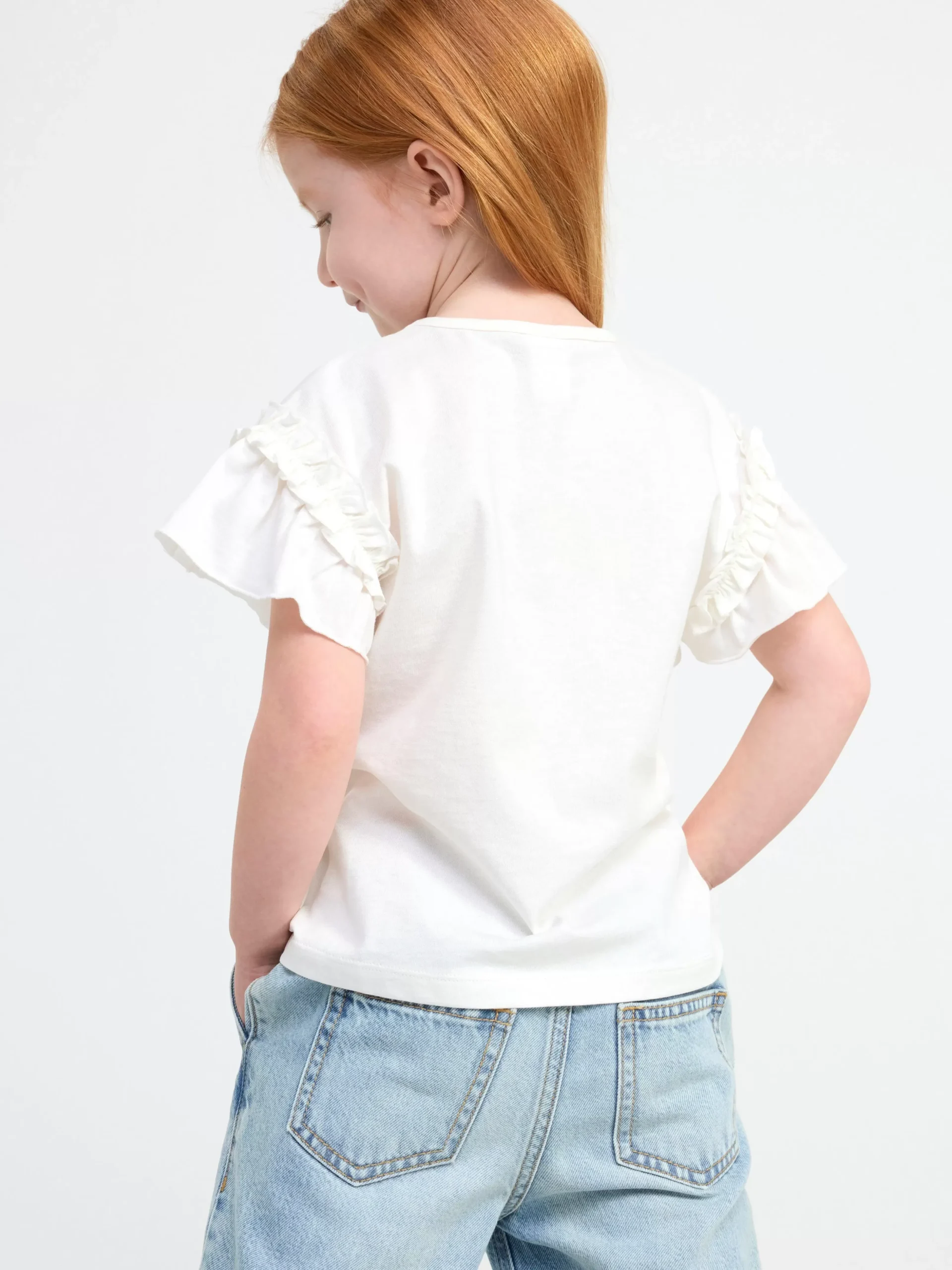 Toppar & T-Shirts>Lindex Kortarmad Topp Med Jordgubbe Light Dusty White