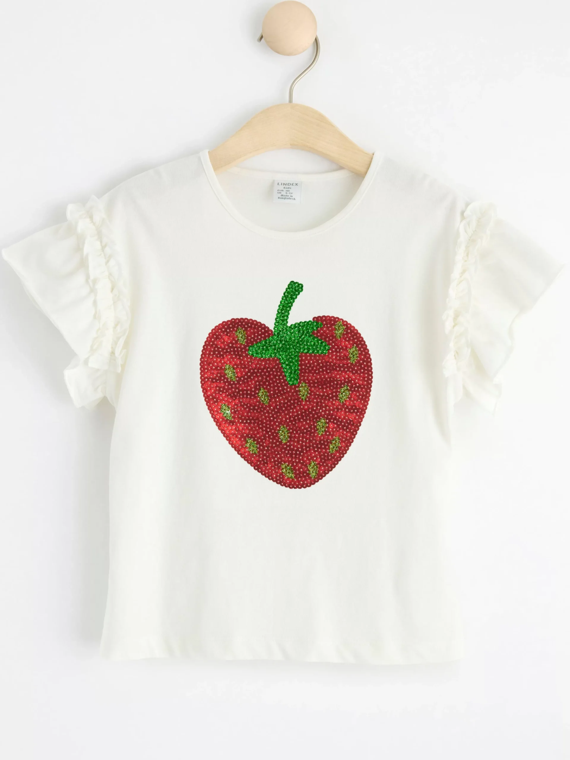 Toppar & T-Shirts>Lindex Kortarmad Topp Med Jordgubbe Light Dusty White