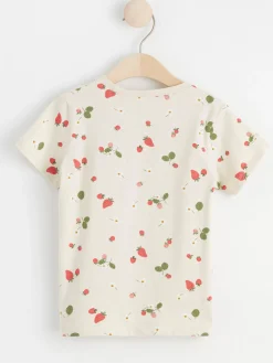 Toppar & T-Shirts>Lindex Kortarmad Topp Med Jordgubbar Light Beige