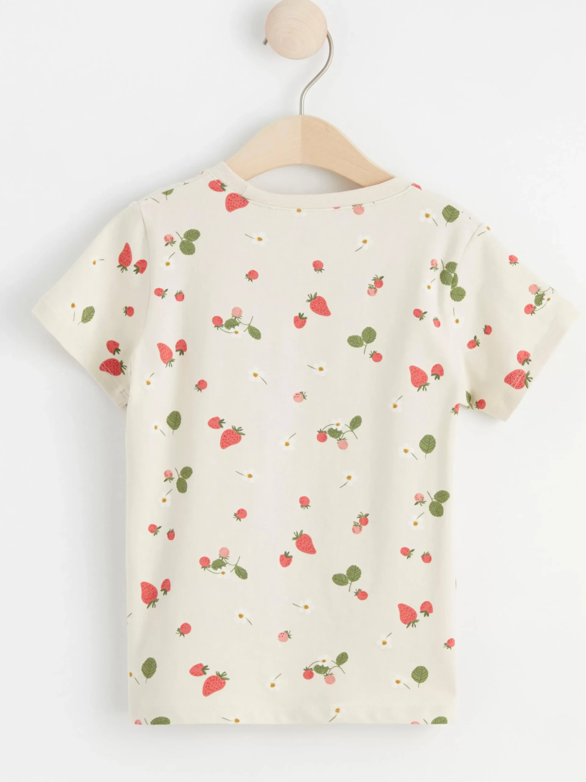 Toppar & T-Shirts>Lindex Kortarmad Topp Med Jordgubbar Light Beige