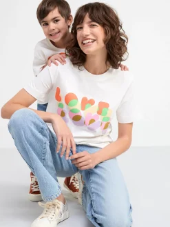 Toppar & T-Shirts>Lindex Kortarmad Topp Med Lovetryck Light Dusty White