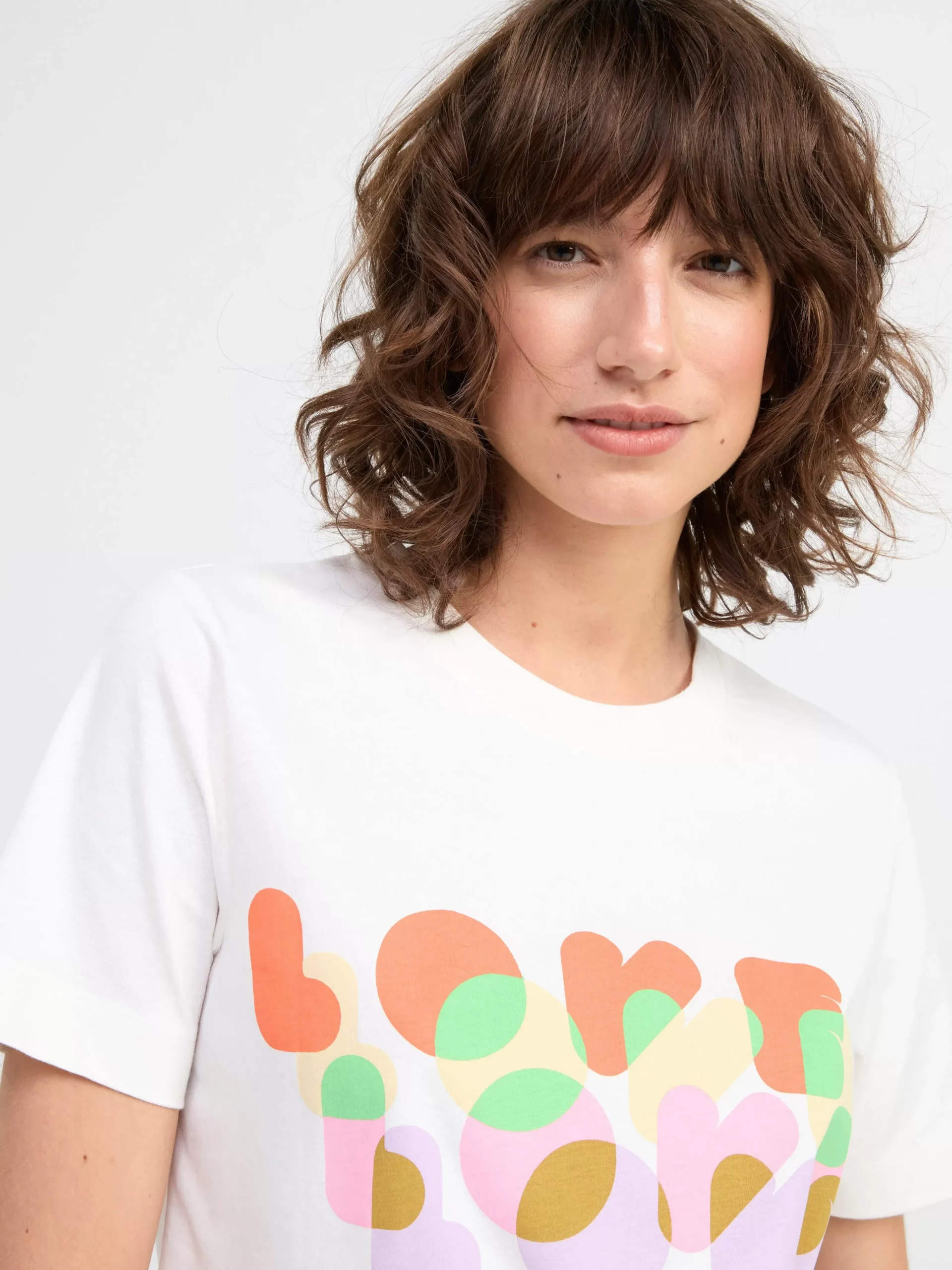 Toppar & T-Shirts>Lindex Kortarmad Topp Med Lovetryck Light Dusty White