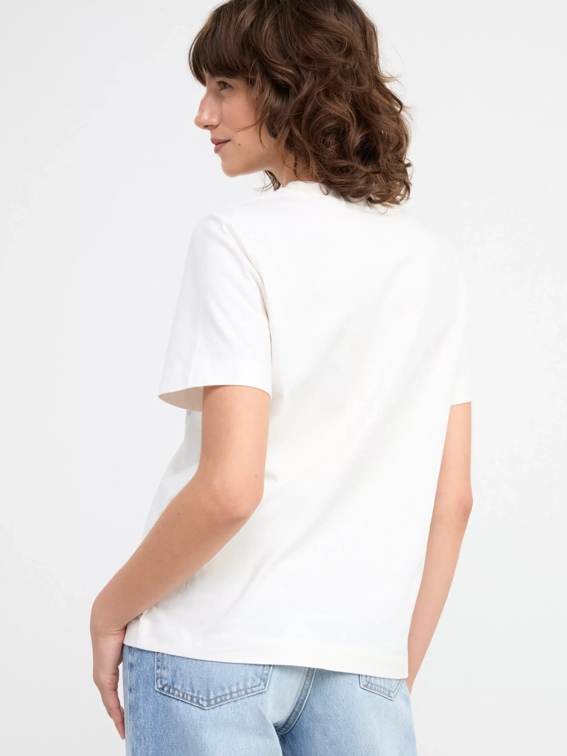 Toppar & T-Shirts>Lindex Kortarmad Topp Med Lovetryck Light Dusty White