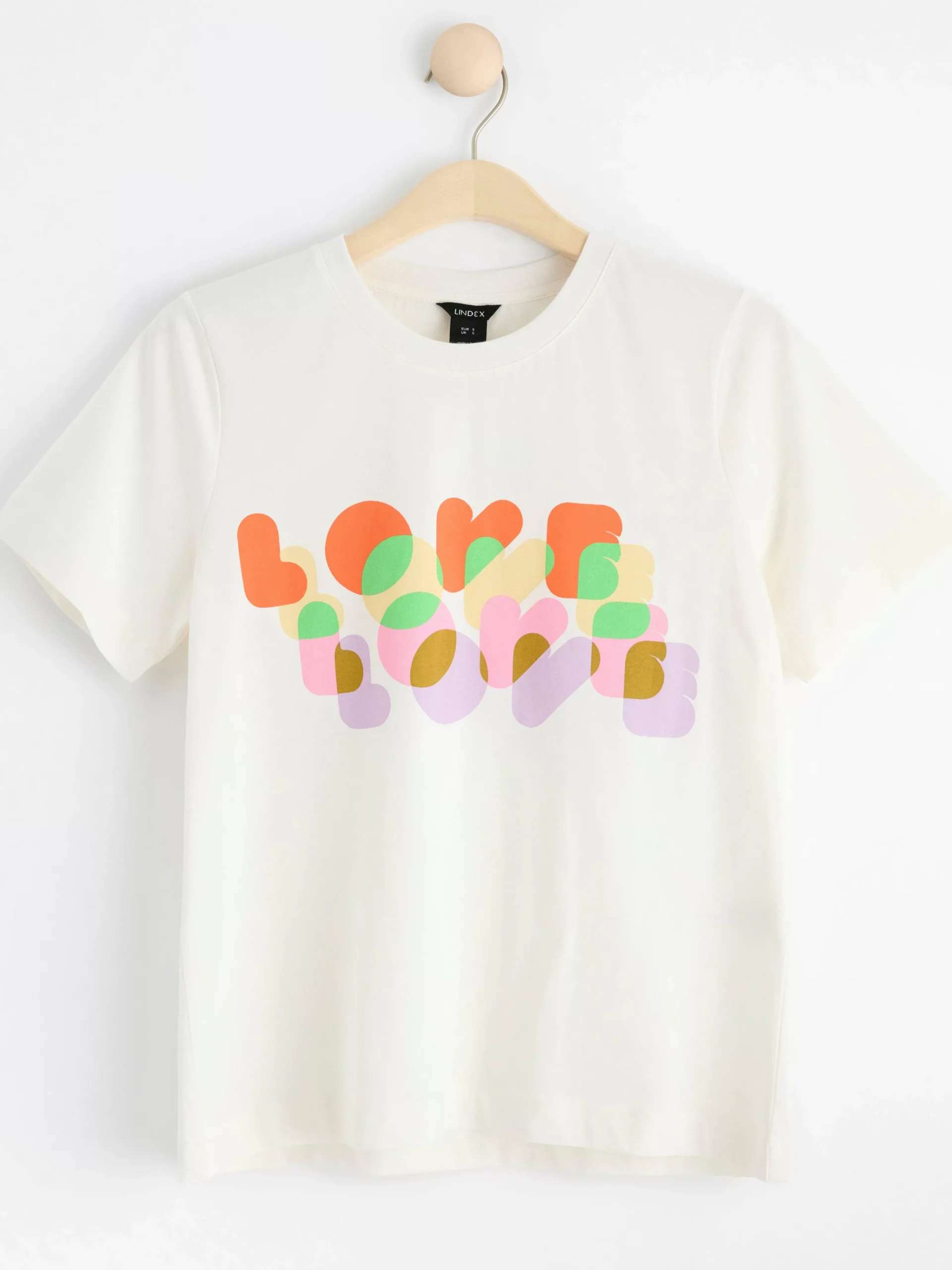 Toppar & T-Shirts>Lindex Kortarmad Topp Med Lovetryck Light Dusty White