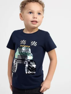 Toppar & T-Shirts>Lindex Kortarmad Topp Med Monstertruck Av Vandbara Paljetter Dark Navy