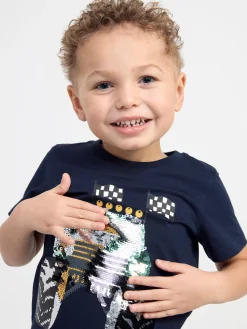 Toppar & T-Shirts>Lindex Kortarmad Topp Med Monstertruck Av Vandbara Paljetter Dark Navy