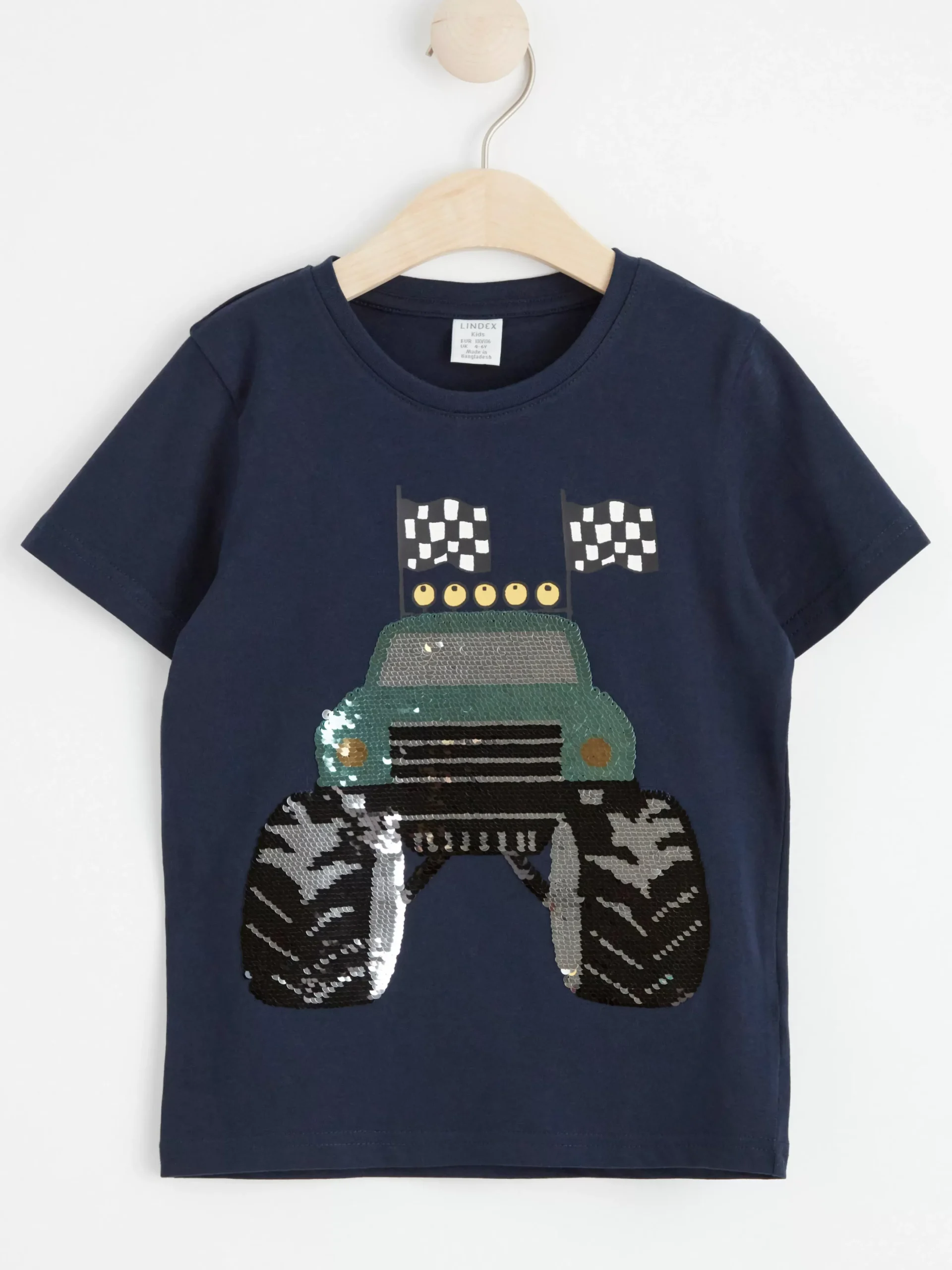 Toppar & T-Shirts>Lindex Kortarmad Topp Med Monstertruck Av Vandbara Paljetter Dark Navy