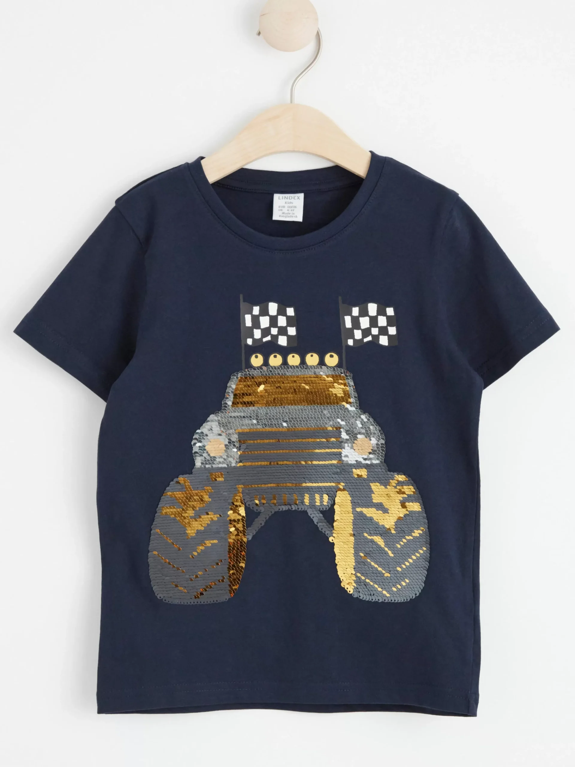 Toppar & T-Shirts>Lindex Kortarmad Topp Med Monstertruck Av Vandbara Paljetter Dark Navy