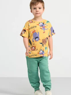 Toppar & T-Shirts>Lindex Kortarmad Topp Med Monster Light Dusty Yellow