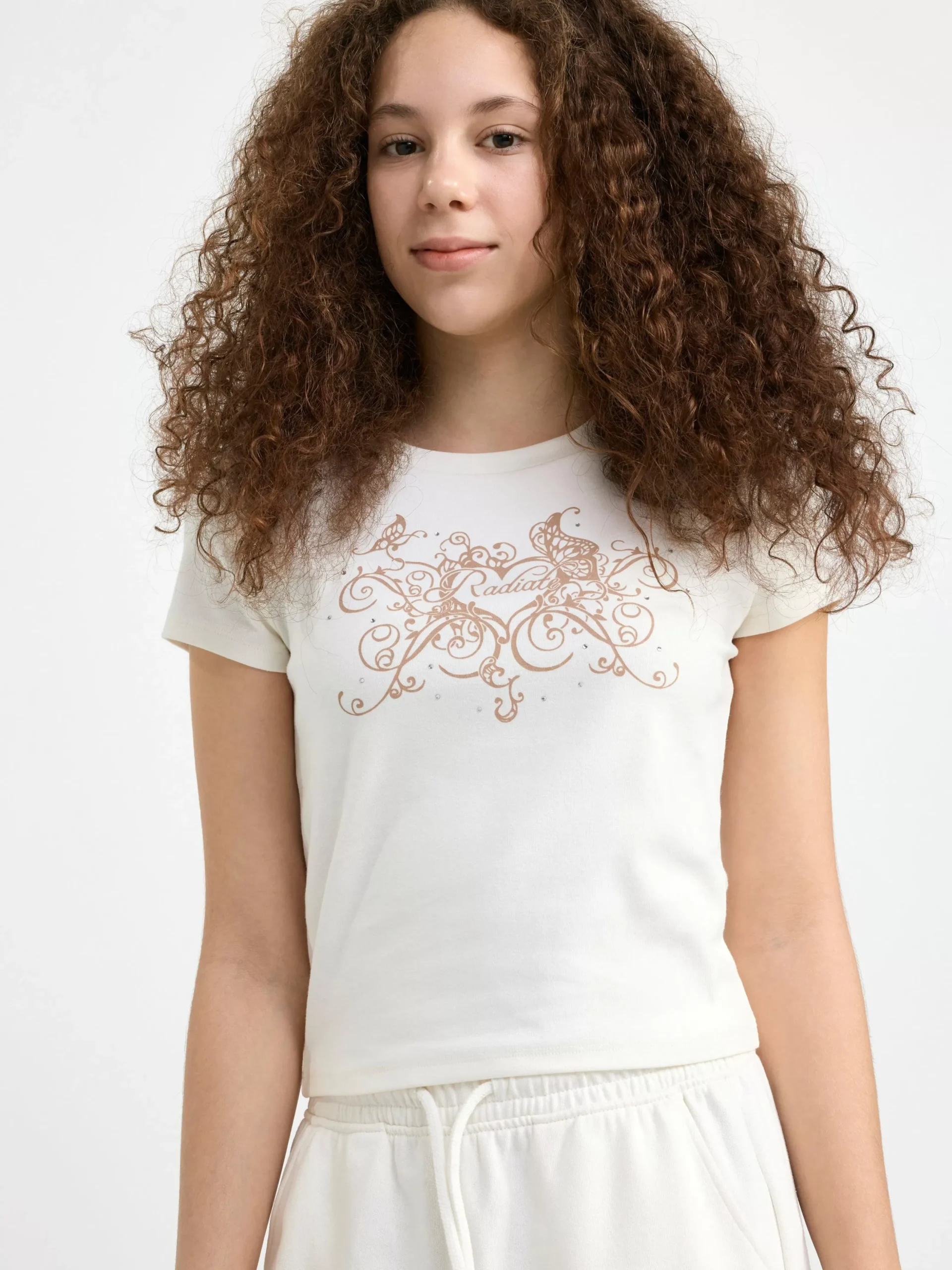 Toppar & T-Shirts>Lindex Kortarmad Topp Med Tryck Off White