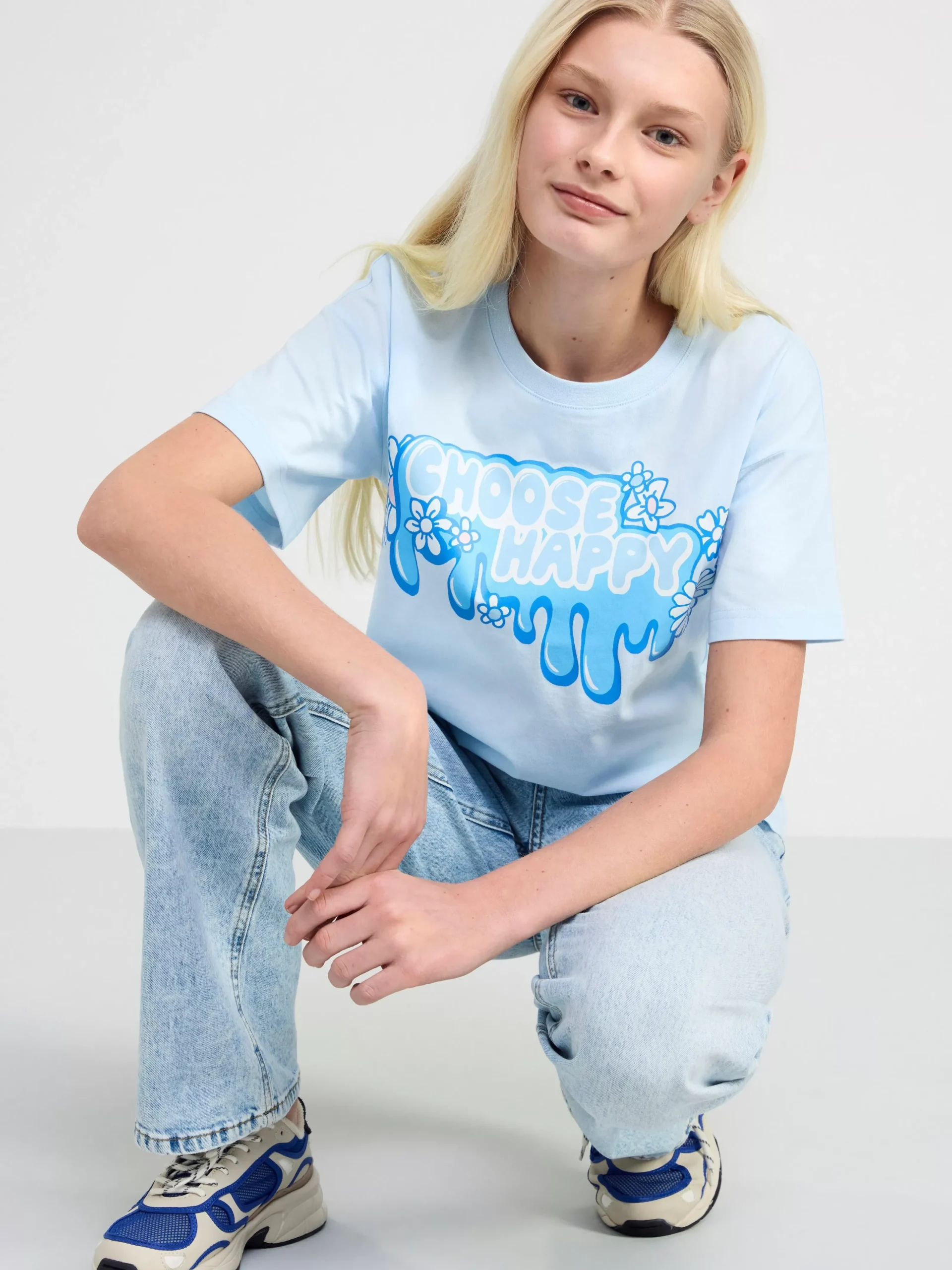 Toppar & T-Shirts>Lindex Kortarmad Topp Med Tryck Framtill Light Blue