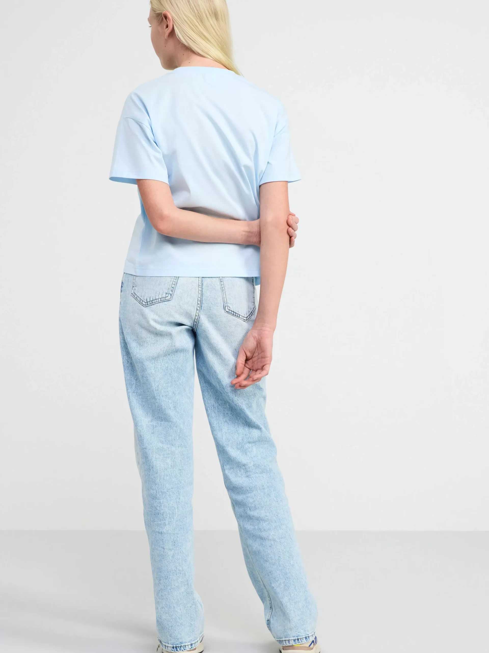 Toppar & T-Shirts>Lindex Kortarmad Topp Med Tryck Framtill Light Blue