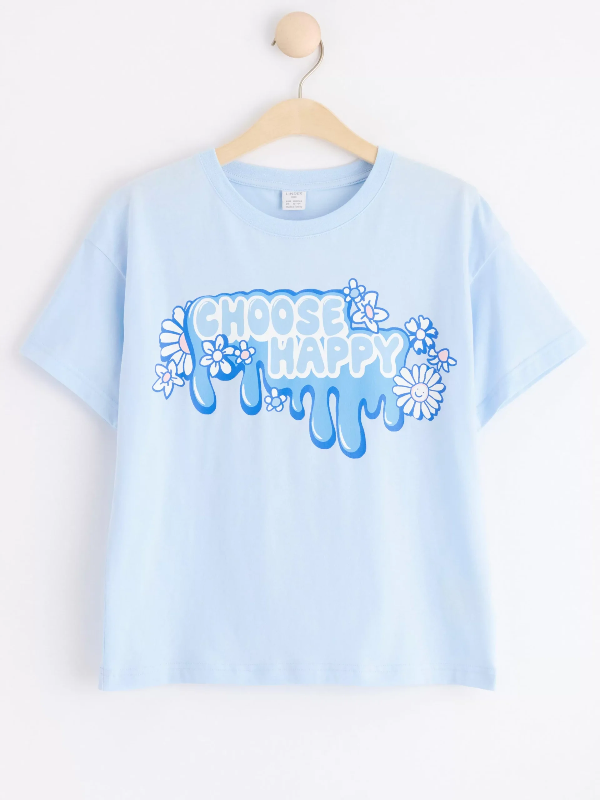 Toppar & T-Shirts>Lindex Kortarmad Topp Med Tryck Framtill Light Blue