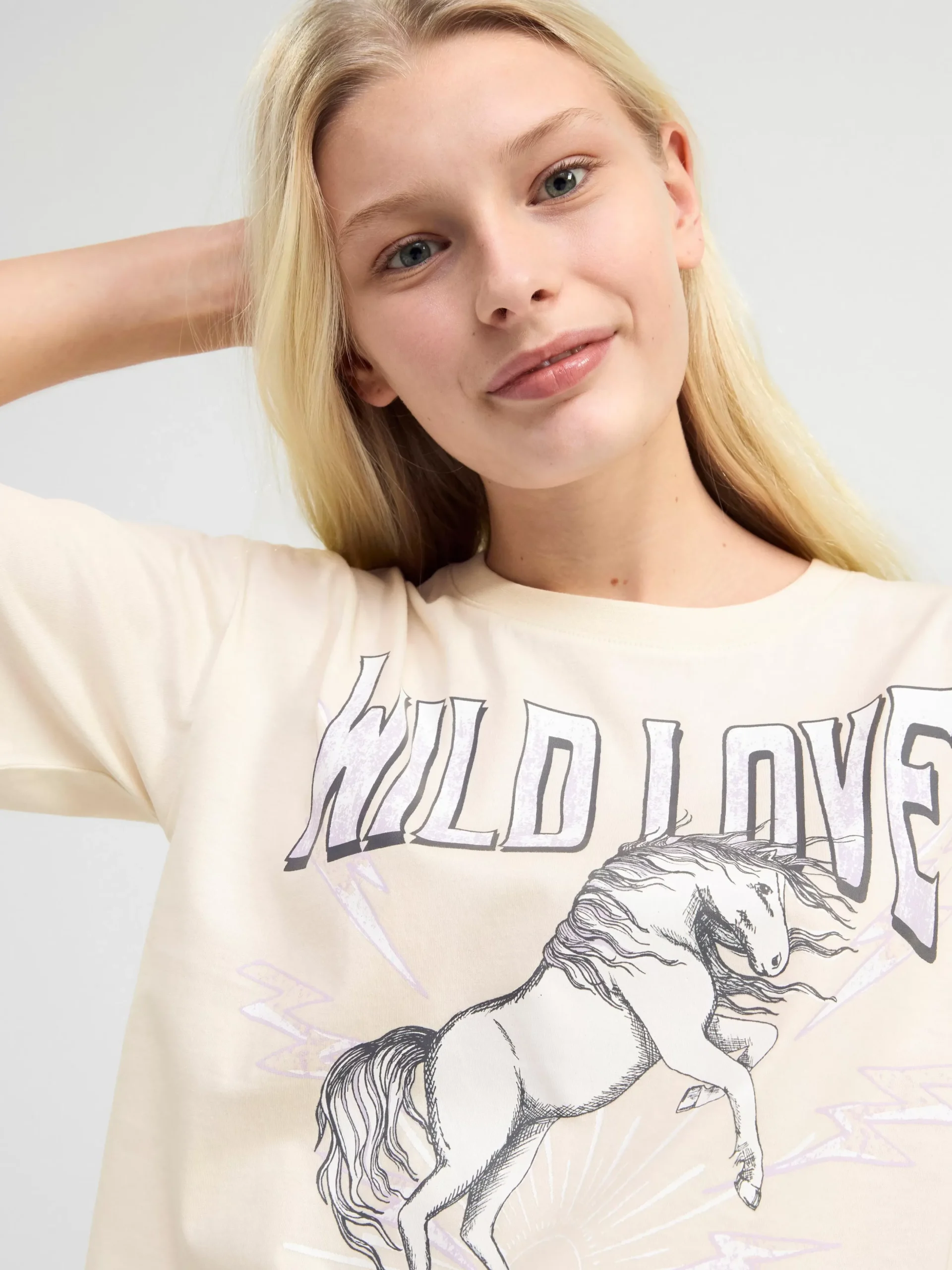 Toppar & T-Shirts>Lindex Kortarmad Topp Med Tryck Framtill Light Beige