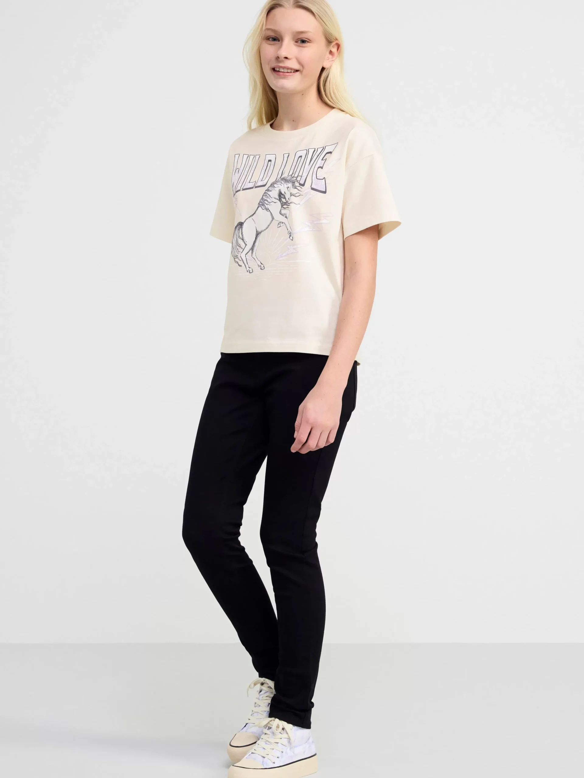 Toppar & T-Shirts>Lindex Kortarmad Topp Med Tryck Framtill Light Beige