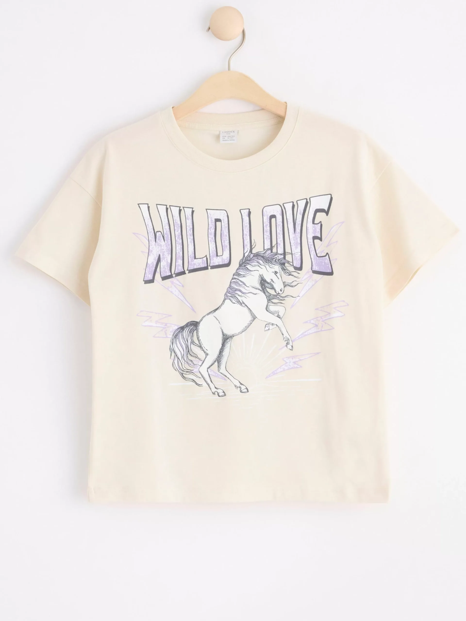 Toppar & T-Shirts>Lindex Kortarmad Topp Med Tryck Framtill Light Beige