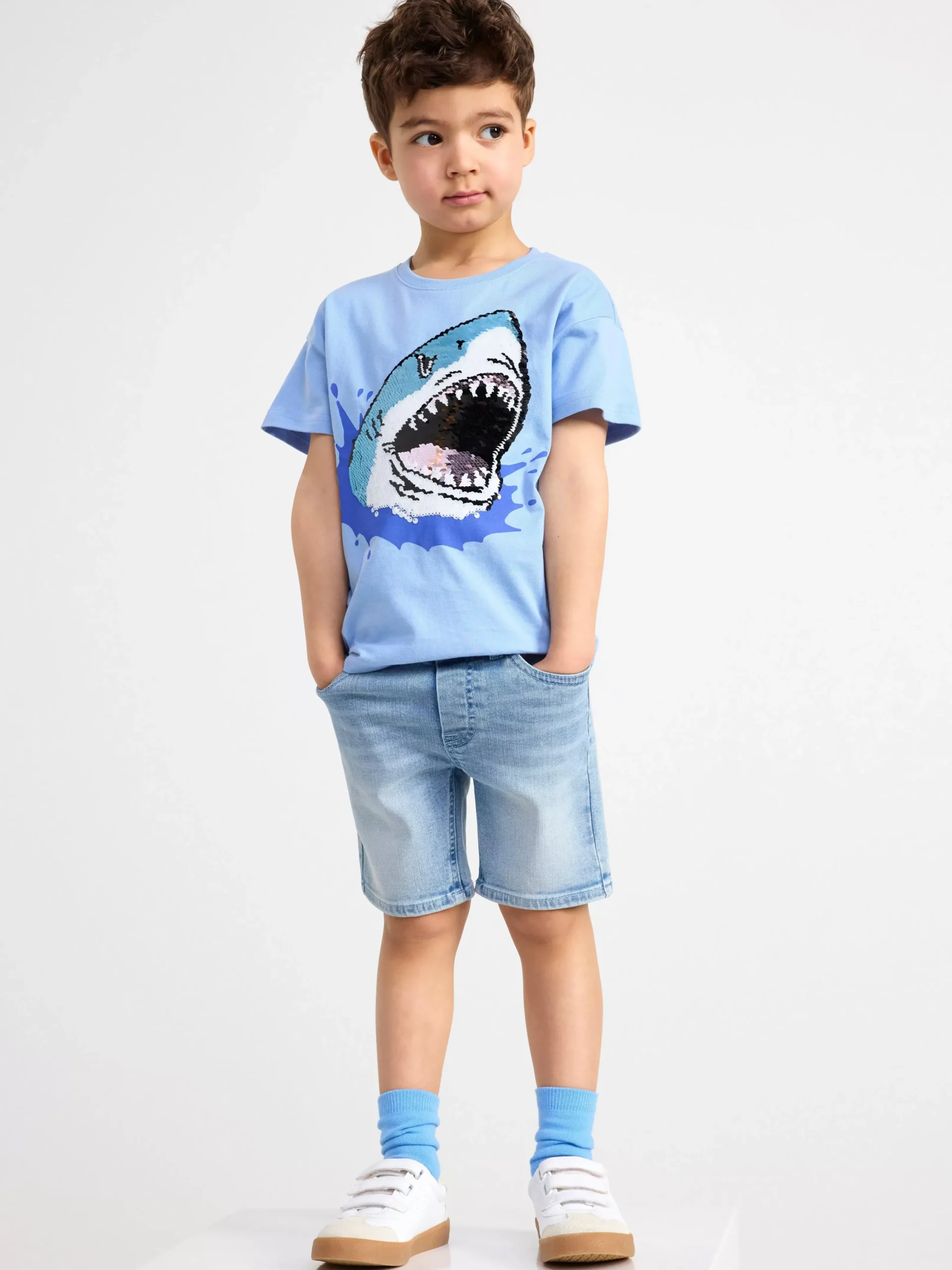 Toppar & T-Shirts>Lindex Kortarmad Topp Med Vandbara Paljetter Lt Dusty Blue