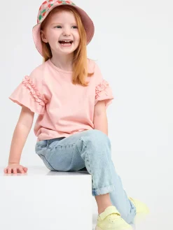 Toppar & T-Shirts>Lindex Kortarmad Topp Med Volanger Light Pink