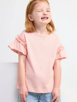 Toppar & T-Shirts>Lindex Kortarmad Topp Med Volanger Light Pink