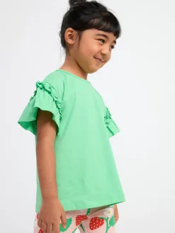 Toppar & T-Shirts>Lindex Kortarmad Topp Med Volanger Green