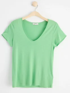 Toppar & T-Shirts>Lindex Kortarmad Topp Med V-Ringning Green