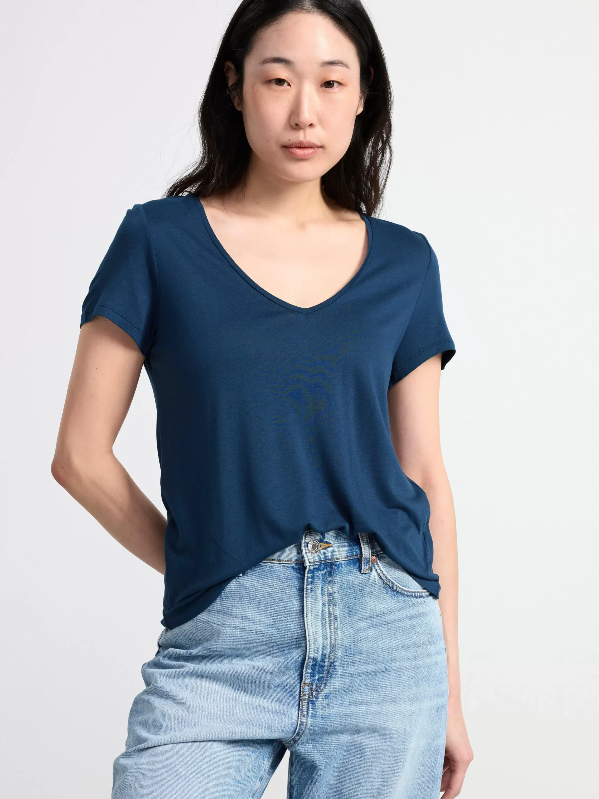 Toppar & T-Shirts>Lindex Kortarmad Topp Med V-Ringning Dark Blue