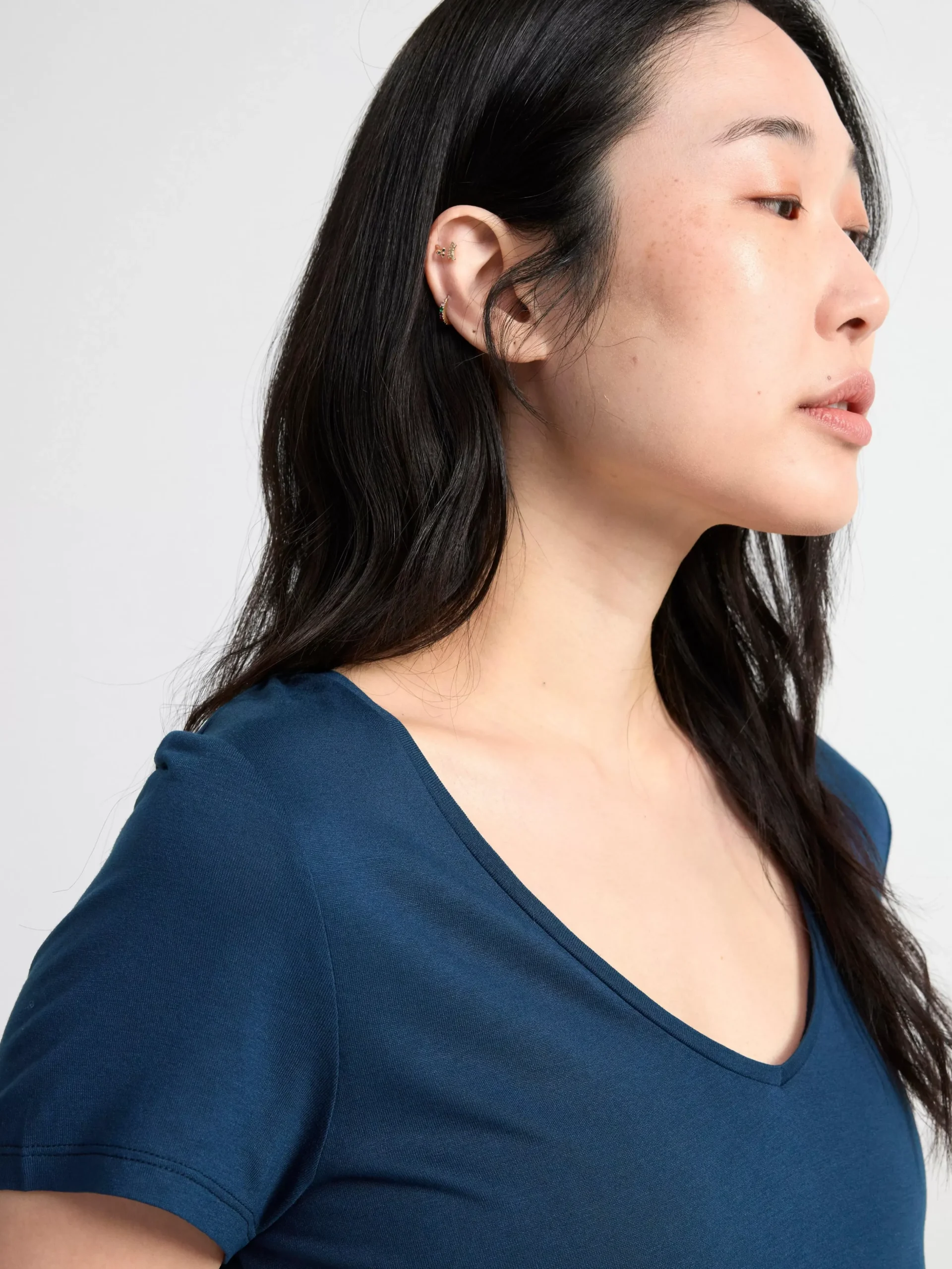 Toppar & T-Shirts>Lindex Kortarmad Topp Med V-Ringning Dark Blue