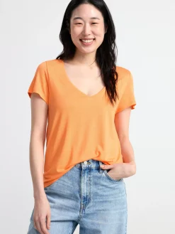 Toppar & T-Shirts>Lindex Kortarmad Topp Med V-Ringning Light Orange