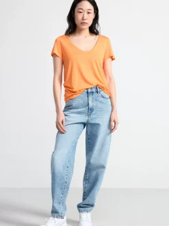 Toppar & T-Shirts>Lindex Kortarmad Topp Med V-Ringning Light Orange