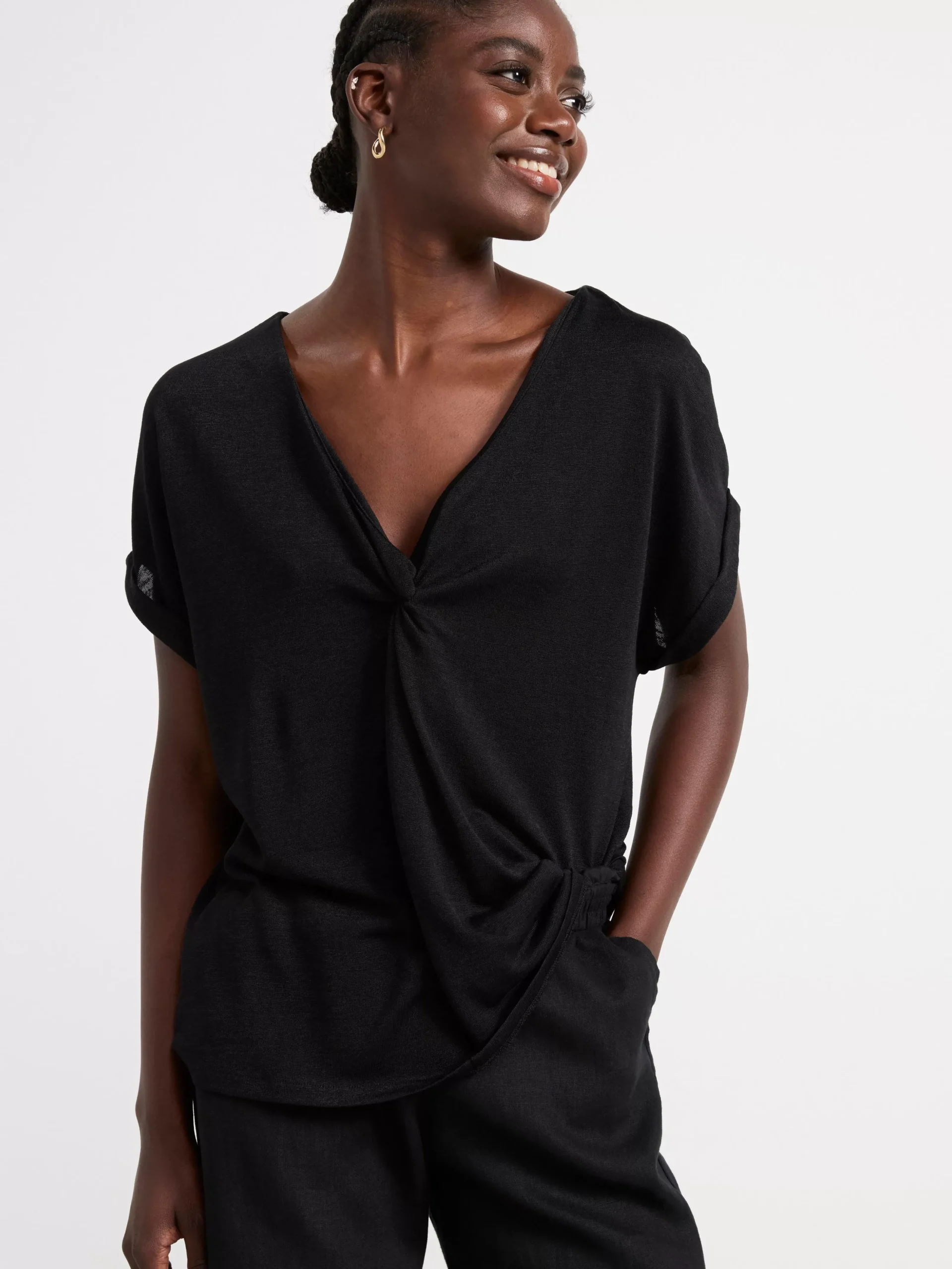 Toppar & T-Shirts>Lindex Kortarmad Topp Med V-Ringning Black