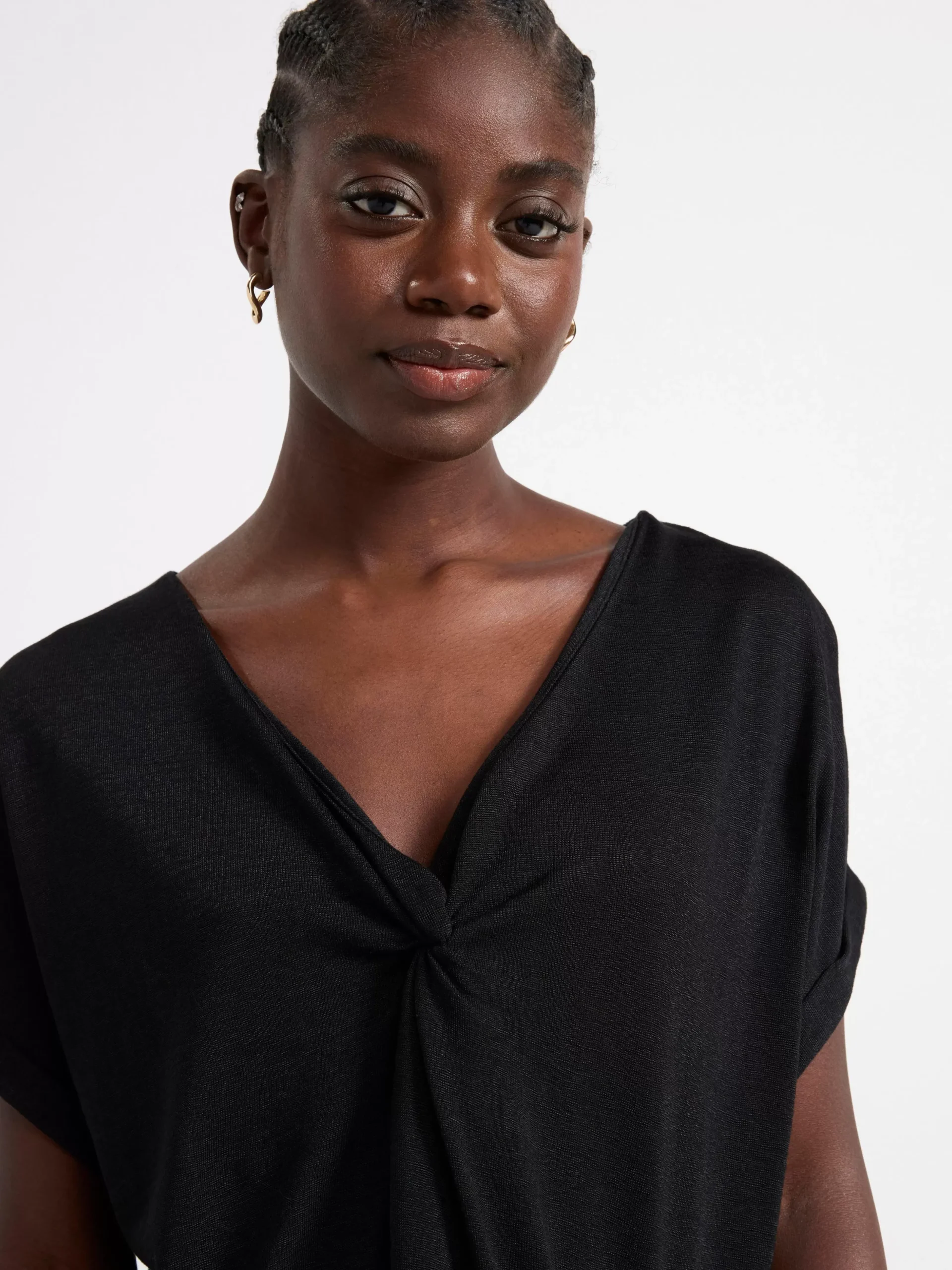 Toppar & T-Shirts>Lindex Kortarmad Topp Med V-Ringning Black
