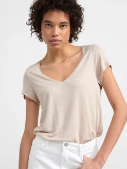 Toppar & T-Shirts>Lindex Kortarmad Topp Med V-Ringning Light Beige