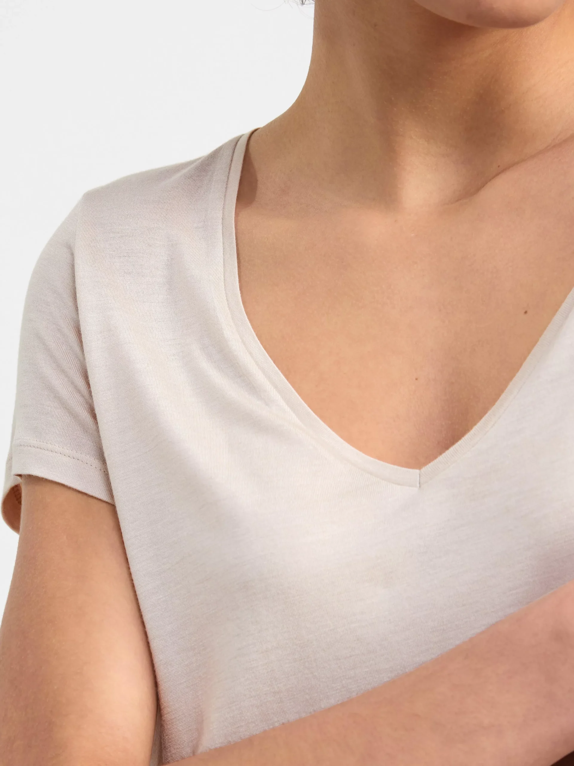 Toppar & T-Shirts>Lindex Kortarmad Topp Med V-Ringning Light Beige