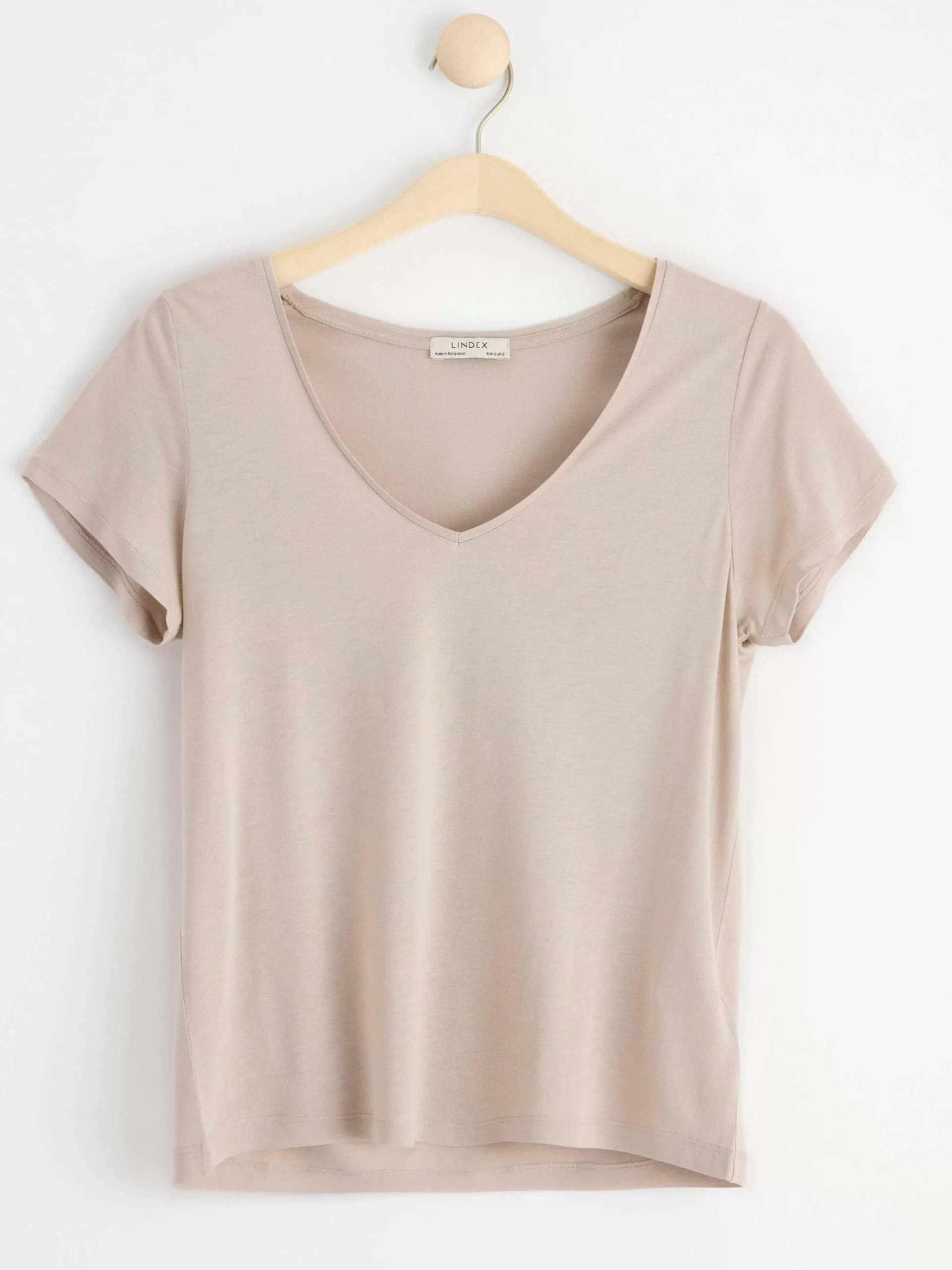 Toppar & T-Shirts>Lindex Kortarmad Topp Med V-Ringning Light Beige