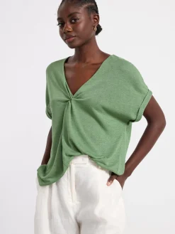 Toppar & T-Shirts>Lindex Kortarmad Topp Med V-Ringning Light Khaki