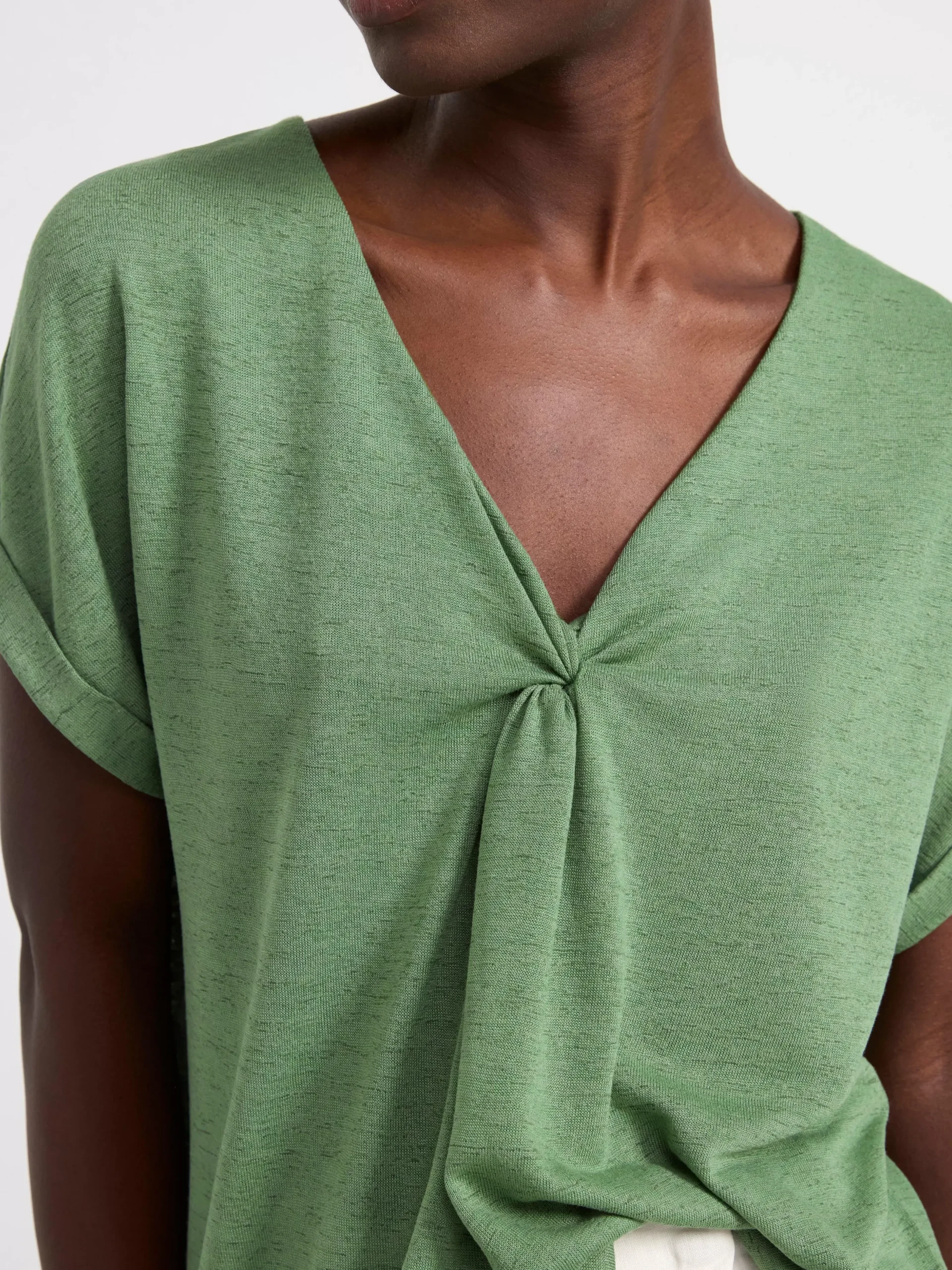 Toppar & T-Shirts>Lindex Kortarmad Topp Med V-Ringning Light Khaki