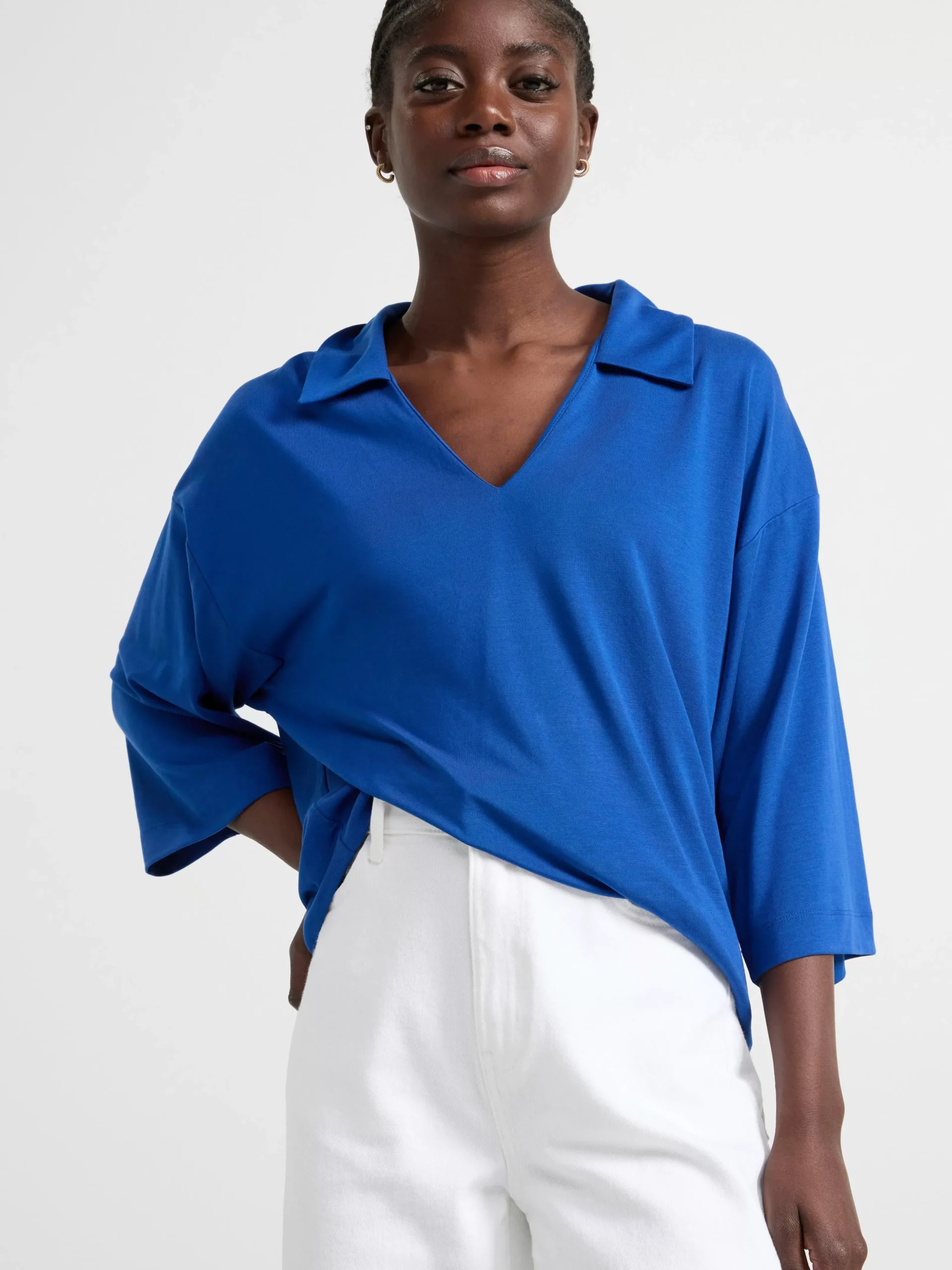 Toppar & T-Shirts>Lindex Kortarmad Topp Med V-Ringning Blue