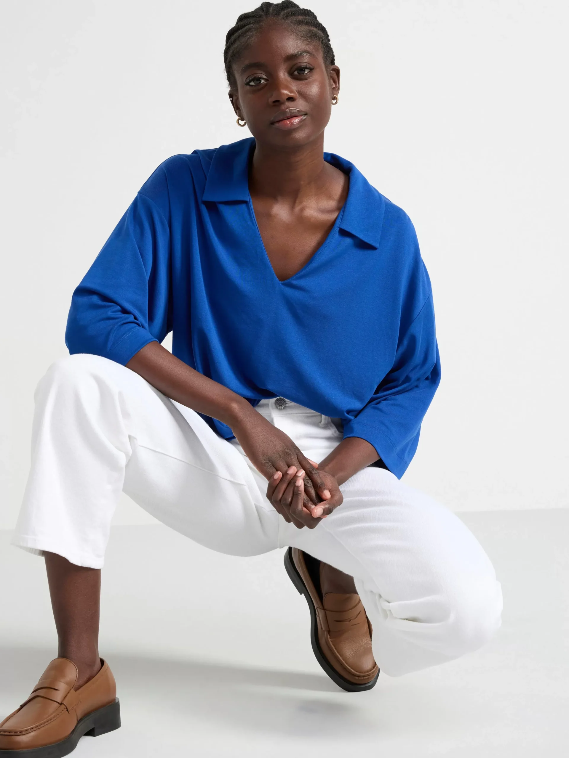 Toppar & T-Shirts>Lindex Kortarmad Topp Med V-Ringning Blue
