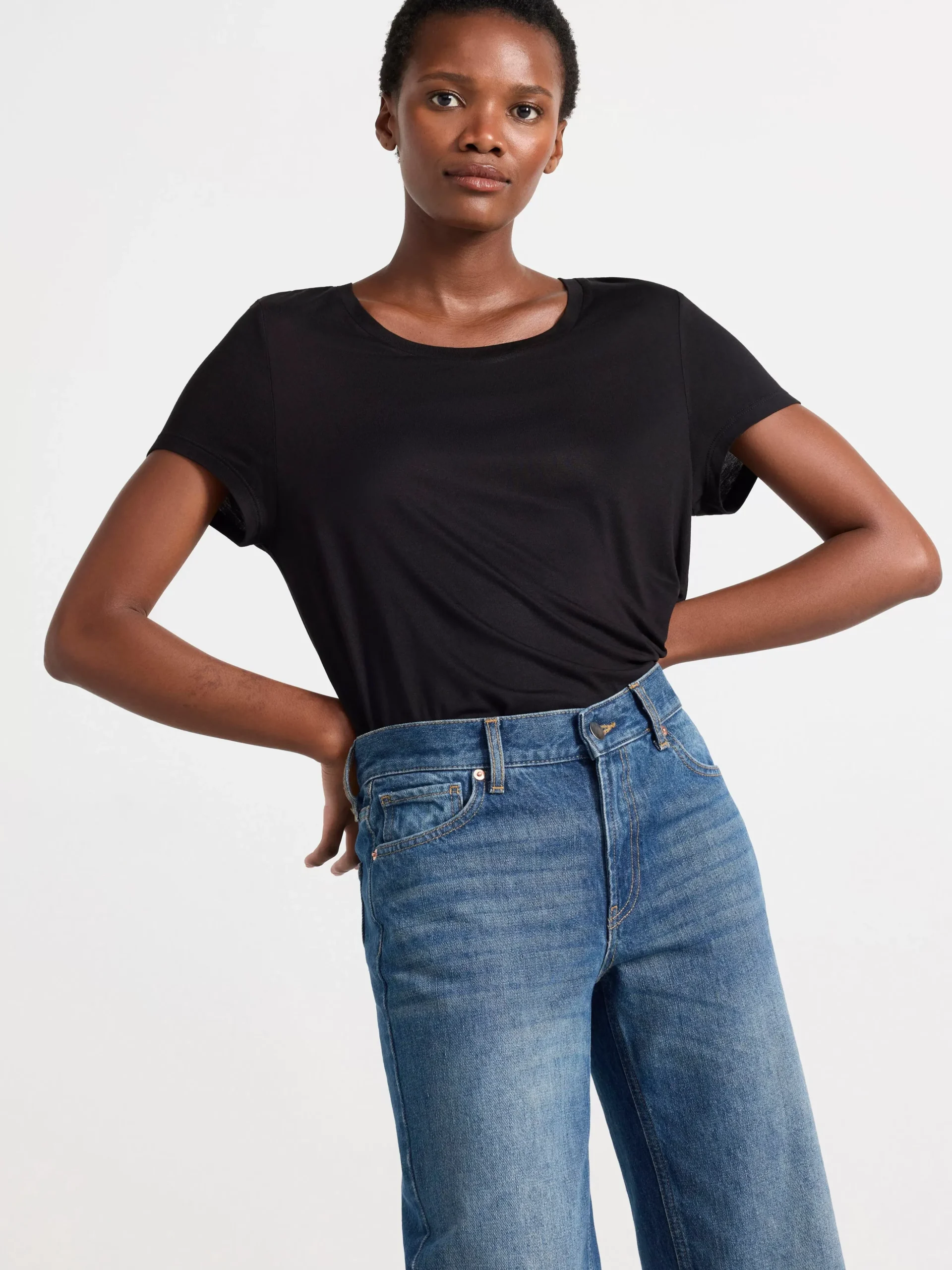 Toppar & T-Shirts>Lindex Kortarmad T-Shirt I Viskos Black