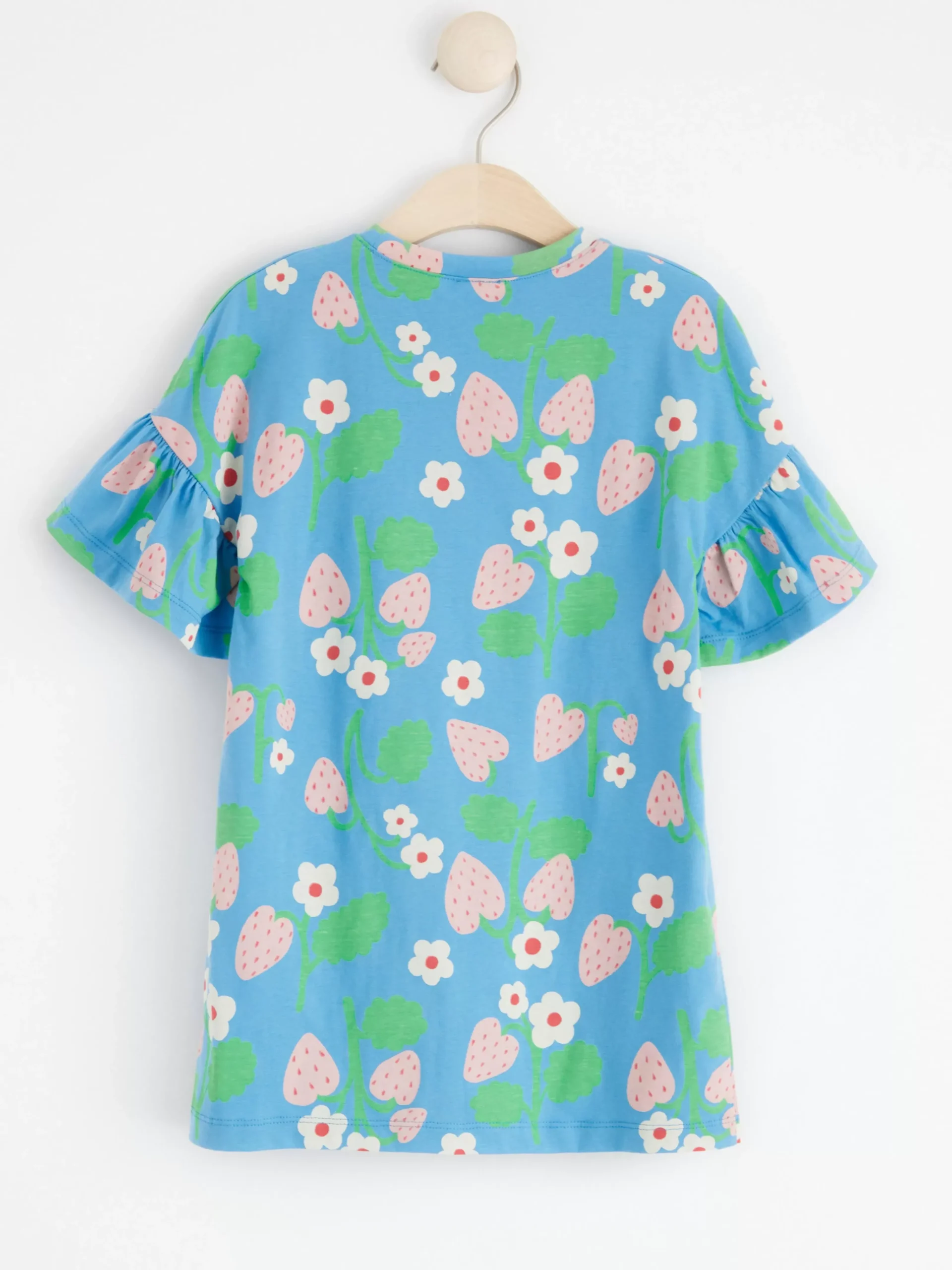 Toppar & T-Shirts>Lindex Kortarmad Tunika Med Jordgubbar Light Dusty Blue