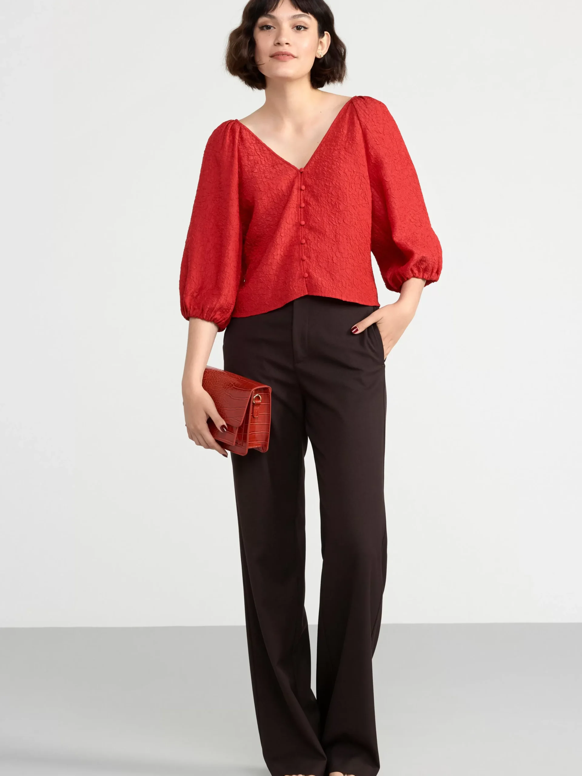 Blusar & Skjortor>Lindex Krinklad Blus Med Puffarm Red