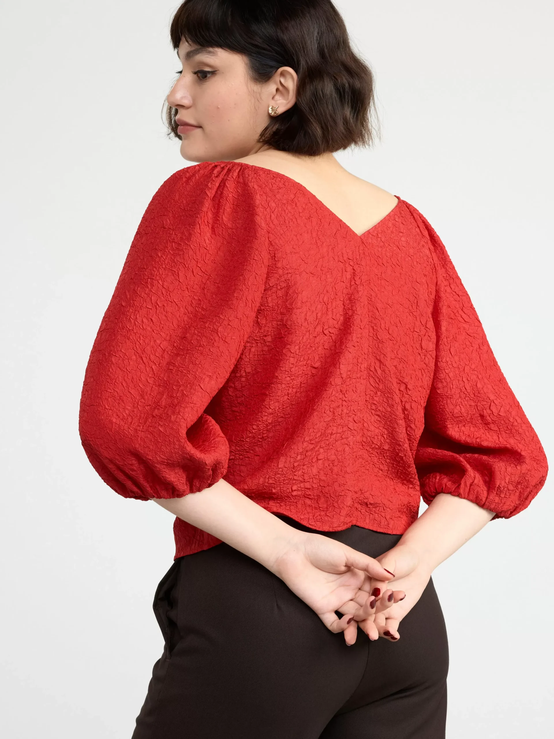 Blusar & Skjortor>Lindex Krinklad Blus Med Puffarm Red