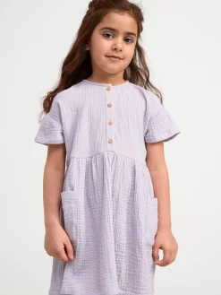 Klänningar>Lindex Krinklad Klanning Med Kort Arm Light Dusty Lilac