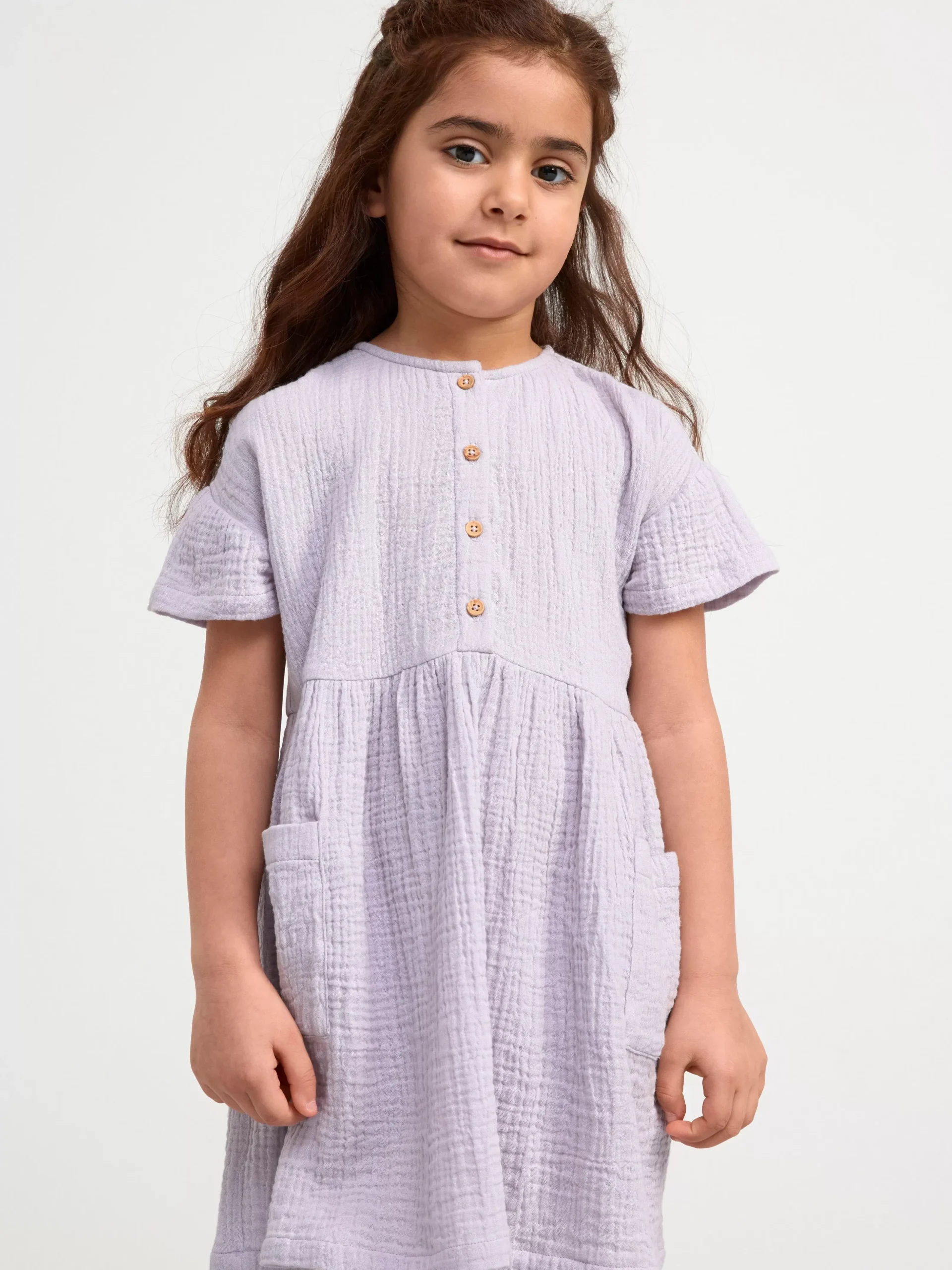 Klänningar>Lindex Krinklad Klanning Med Kort Arm Light Dusty Lilac
