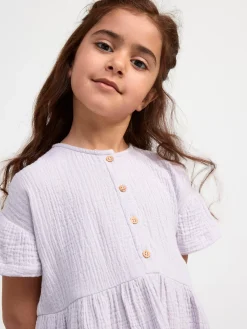 Klänningar>Lindex Krinklad Klanning Med Kort Arm Light Dusty Lilac