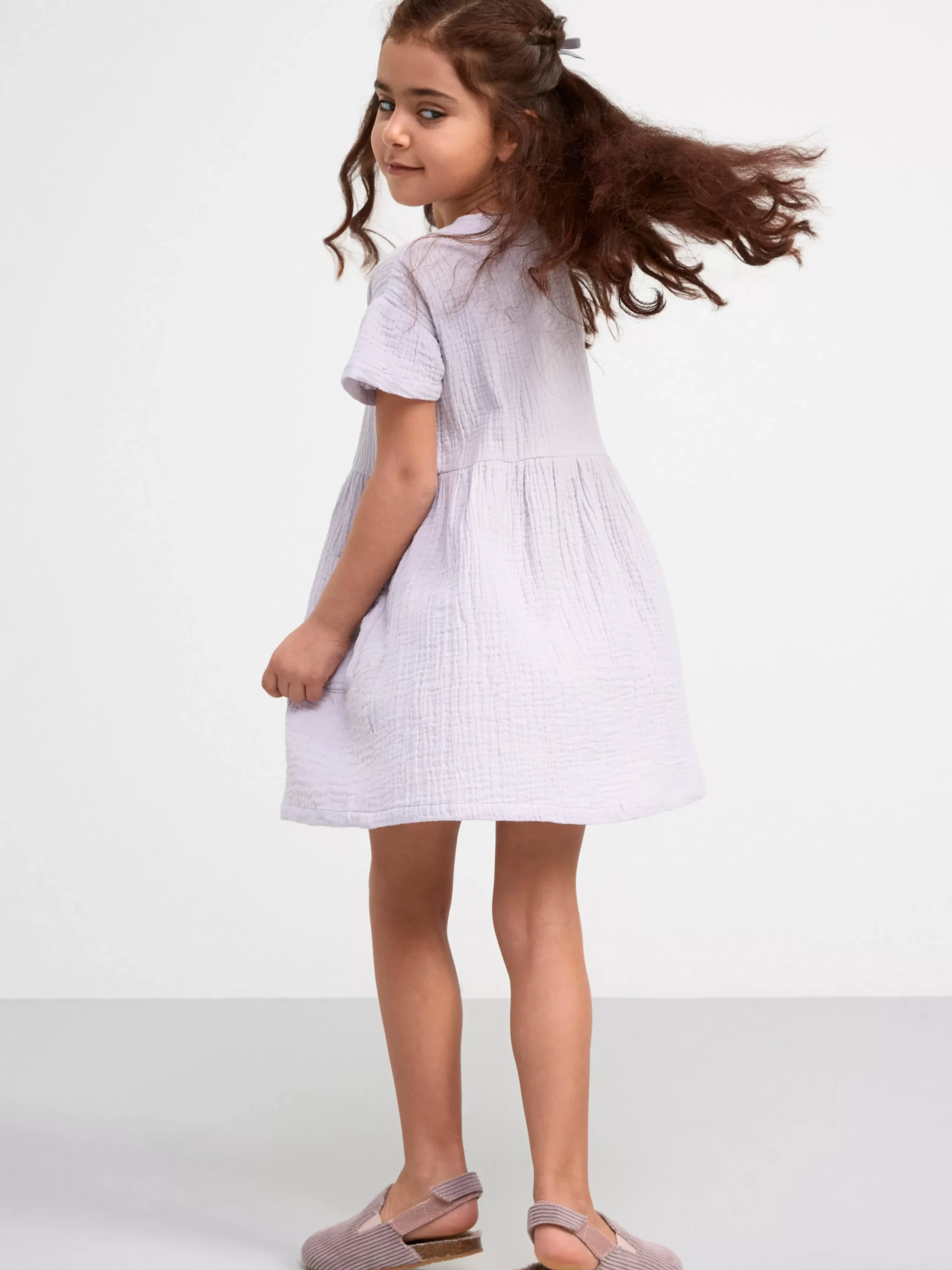 Klänningar>Lindex Krinklad Klanning Med Kort Arm Light Dusty Lilac