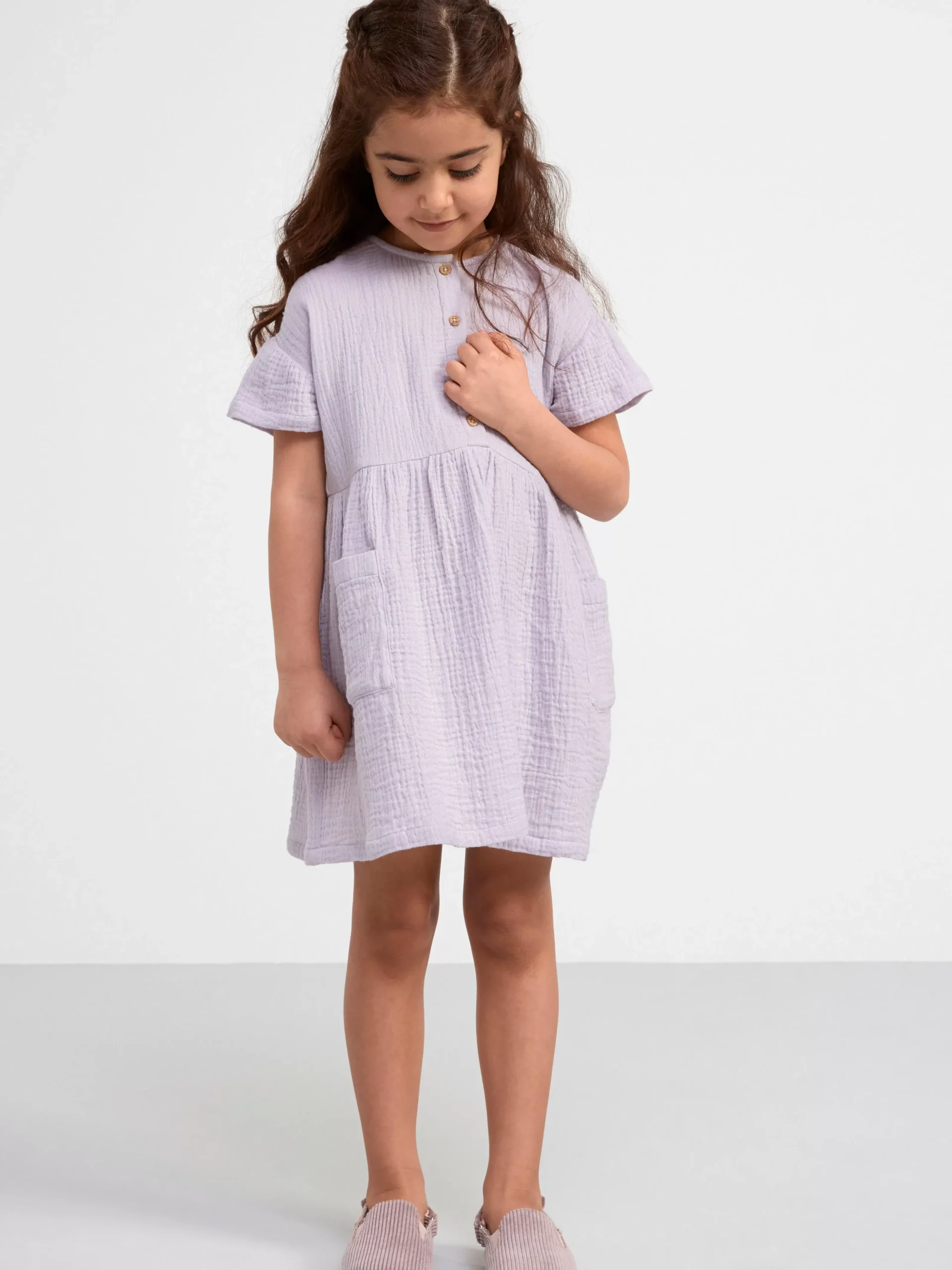 Klänningar>Lindex Krinklad Klanning Med Kort Arm Light Dusty Lilac