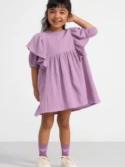 Klänningar>Lindex Krinklad Klanning Med Kort Arm Light Dusty Lilac