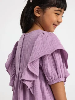 Klänningar>Lindex Krinklad Klanning Med Kort Arm Light Dusty Lilac