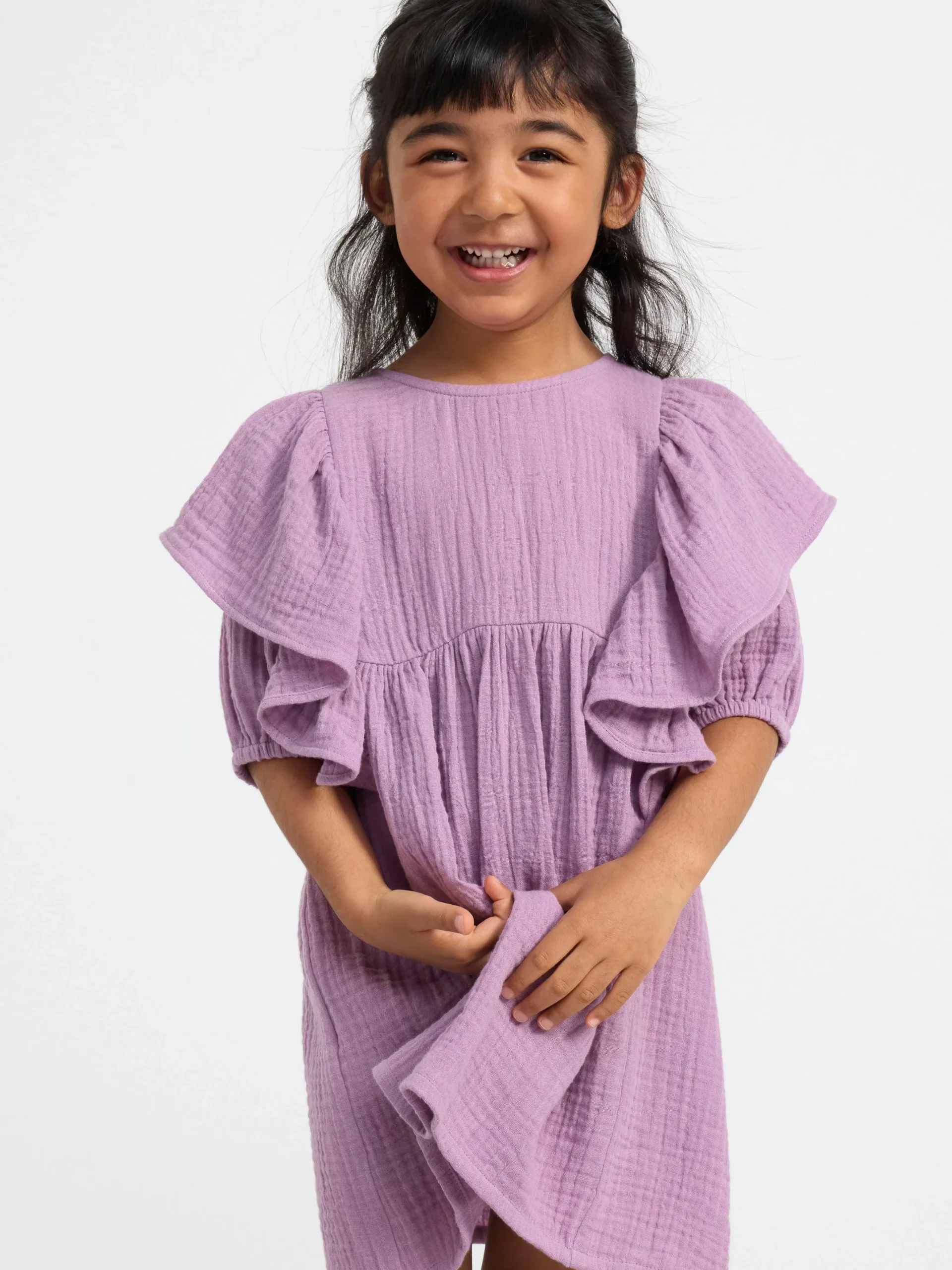 Klänningar>Lindex Krinklad Klanning Med Kort Arm Light Dusty Lilac